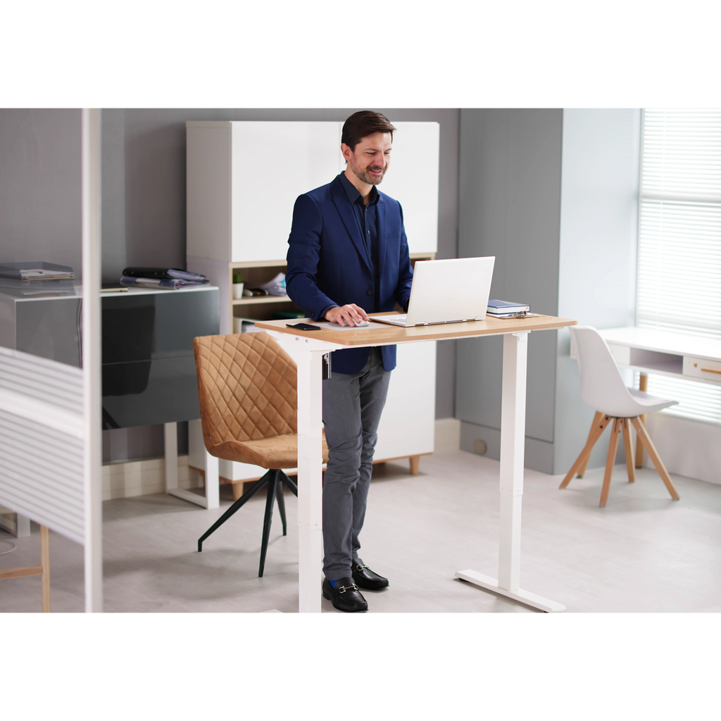 Dellonda Single Motor Height-Adjustable Desk, 140 x 70cm, Oak Desktop (DH68)