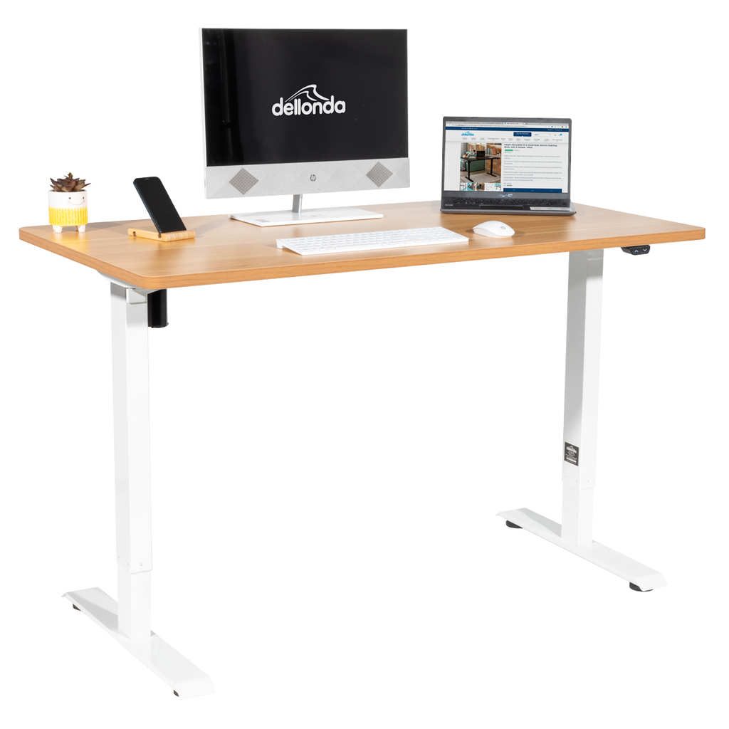 Dellonda Single Motor Height-Adjustable Desk, 140 x 70cm, Oak Desktop (DH68)