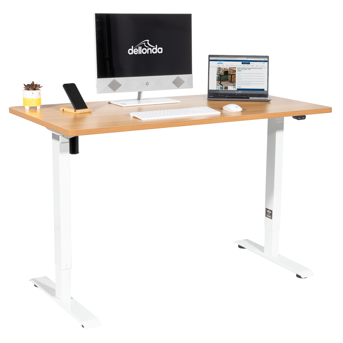 Dellonda Single Motor Height-Adjustable Desk, 140 x 70cm, Oak Desktop (DH68)