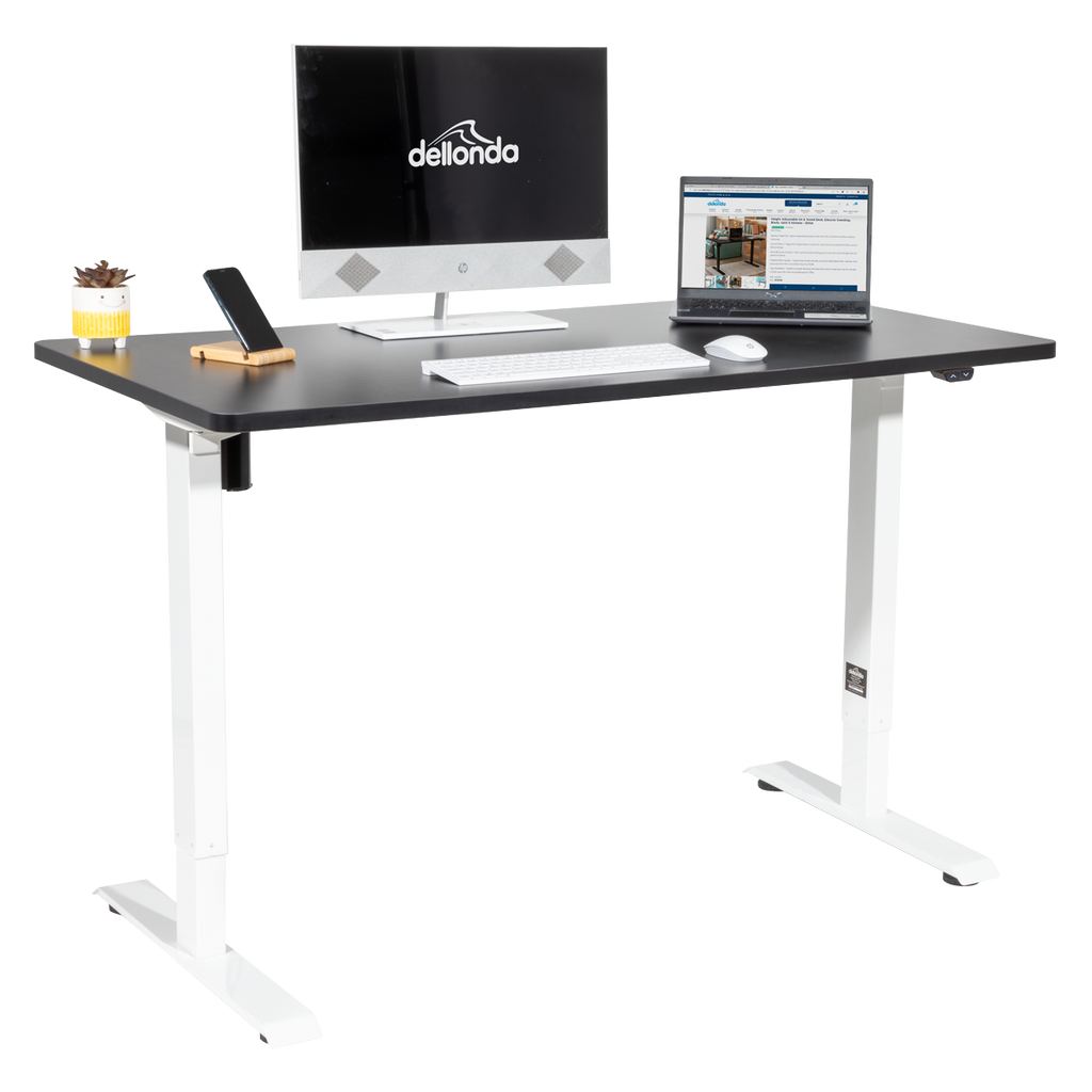 Dellonda Single Motor Height-Adjustable Desk, 140 x 70cm, Black Desktop (DH69)