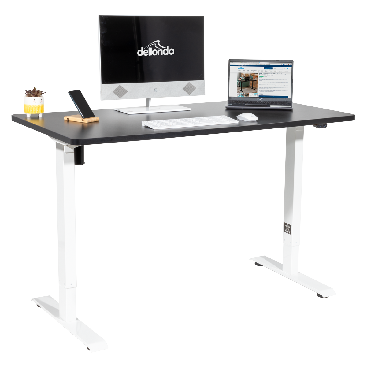 Dellonda Single Motor Height-Adjustable Desk, 140 x 70cm, Black Desktop (DH69)