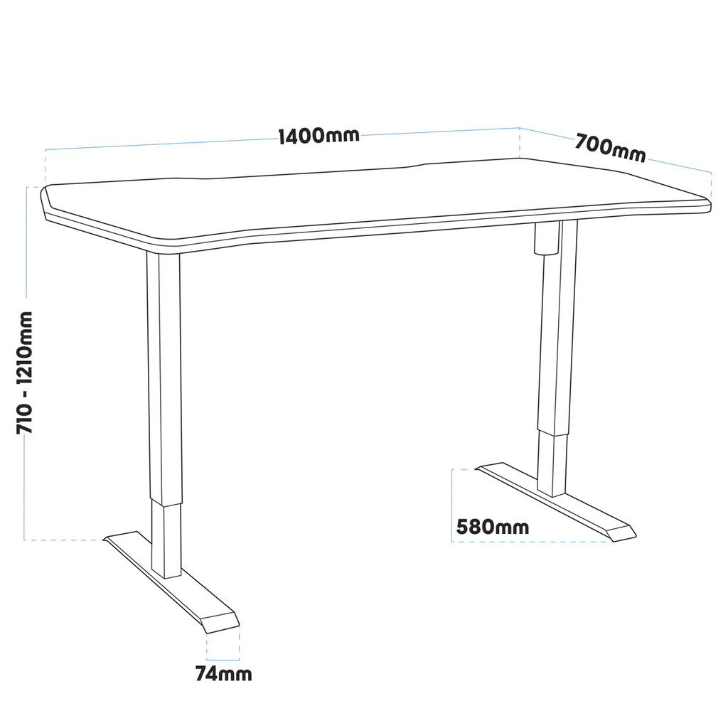 Dellonda Single Motor Height-Adjustable Desk, 140 x 70cm, Carbon Desktop (DH70)