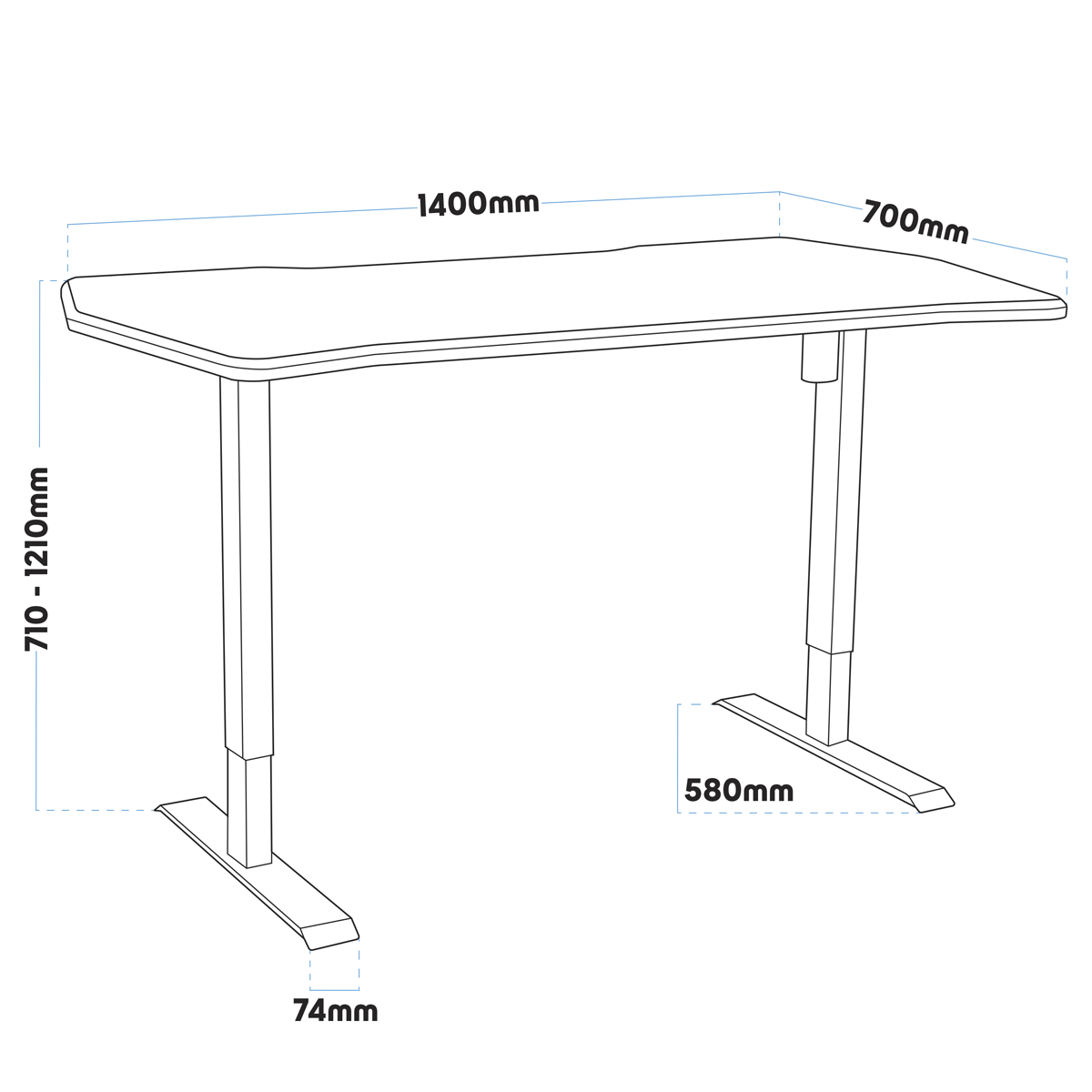 Dellonda Single Motor Height-Adjustable Desk, 140 x 70cm, Carbon Desktop (DH70)