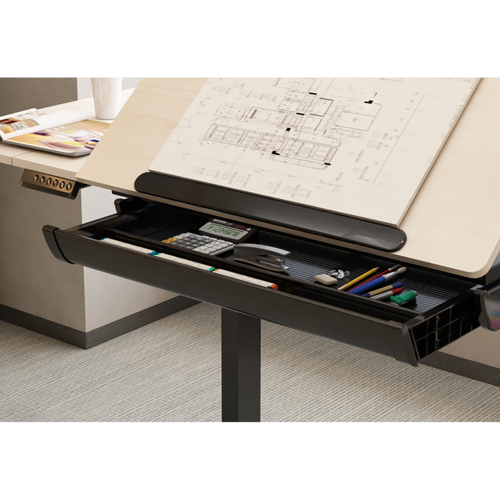 Dellonda Single Motor Ultra-Quiet Electric Adjustable Drawing Table with 40° Tilt, Drawer & Side Table