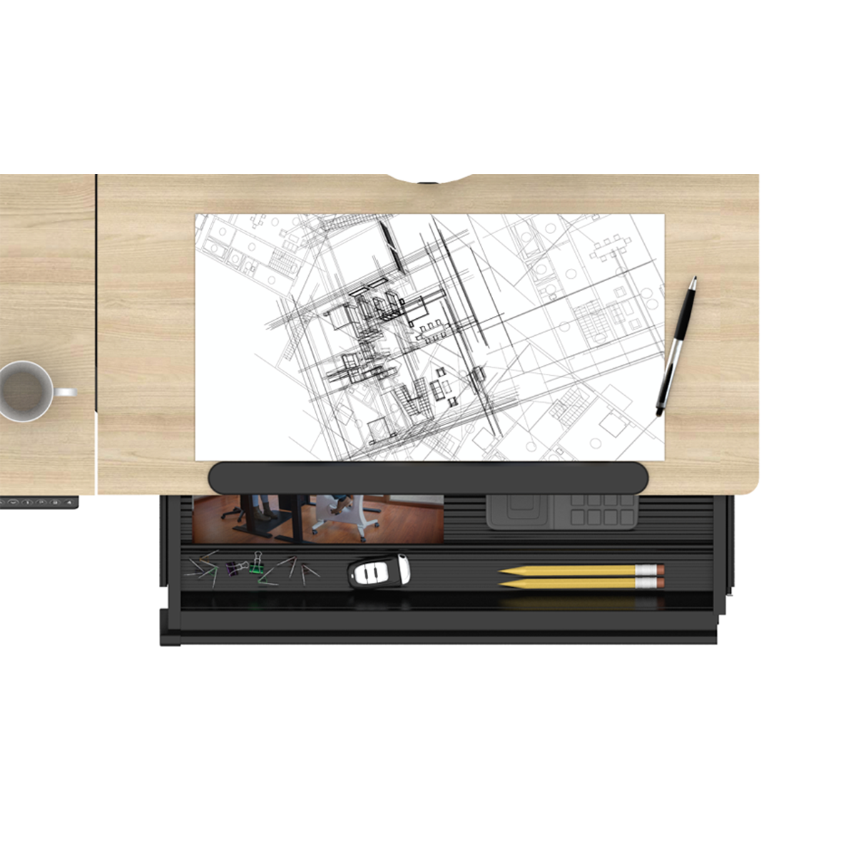 Dellonda Single Motor Ultra-Quiet Electric Adjustable Drawing Table with 40° Tilt, Drawer & Side Table
