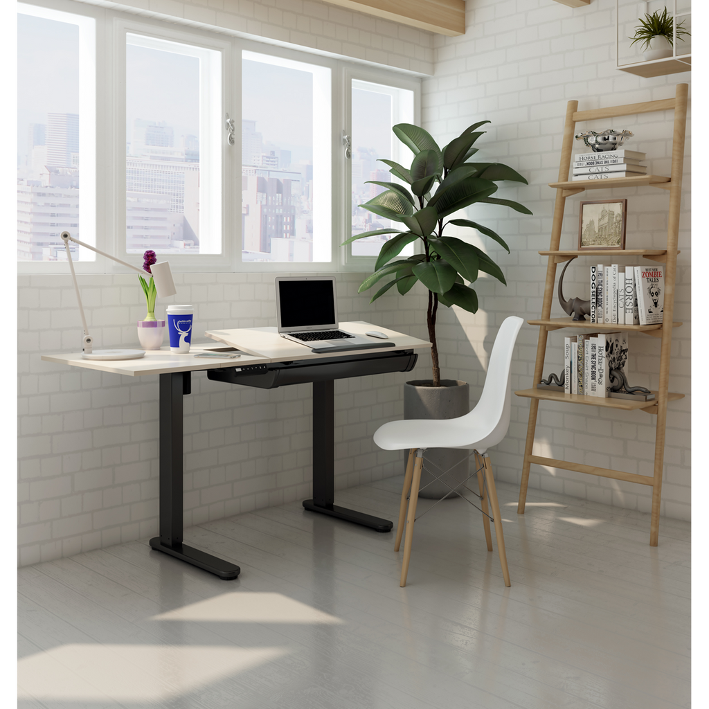 Dellonda Single Motor Ultra-Quiet Electric Adjustable Drawing Table with 40° Tilt, Drawer & Side Table