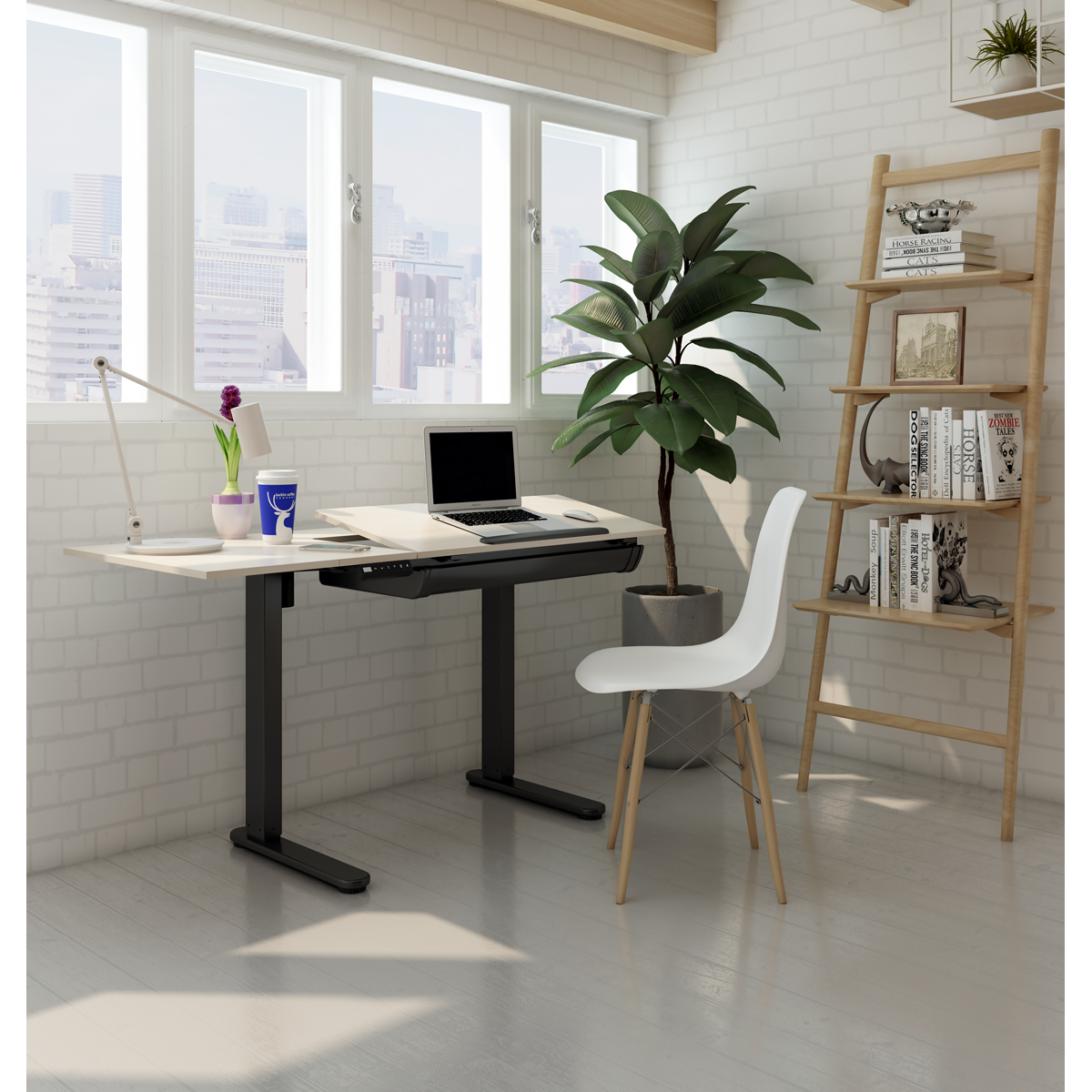 Dellonda Single Motor Ultra-Quiet Electric Adjustable Drawing Table with 40° Tilt, Drawer & Side Table