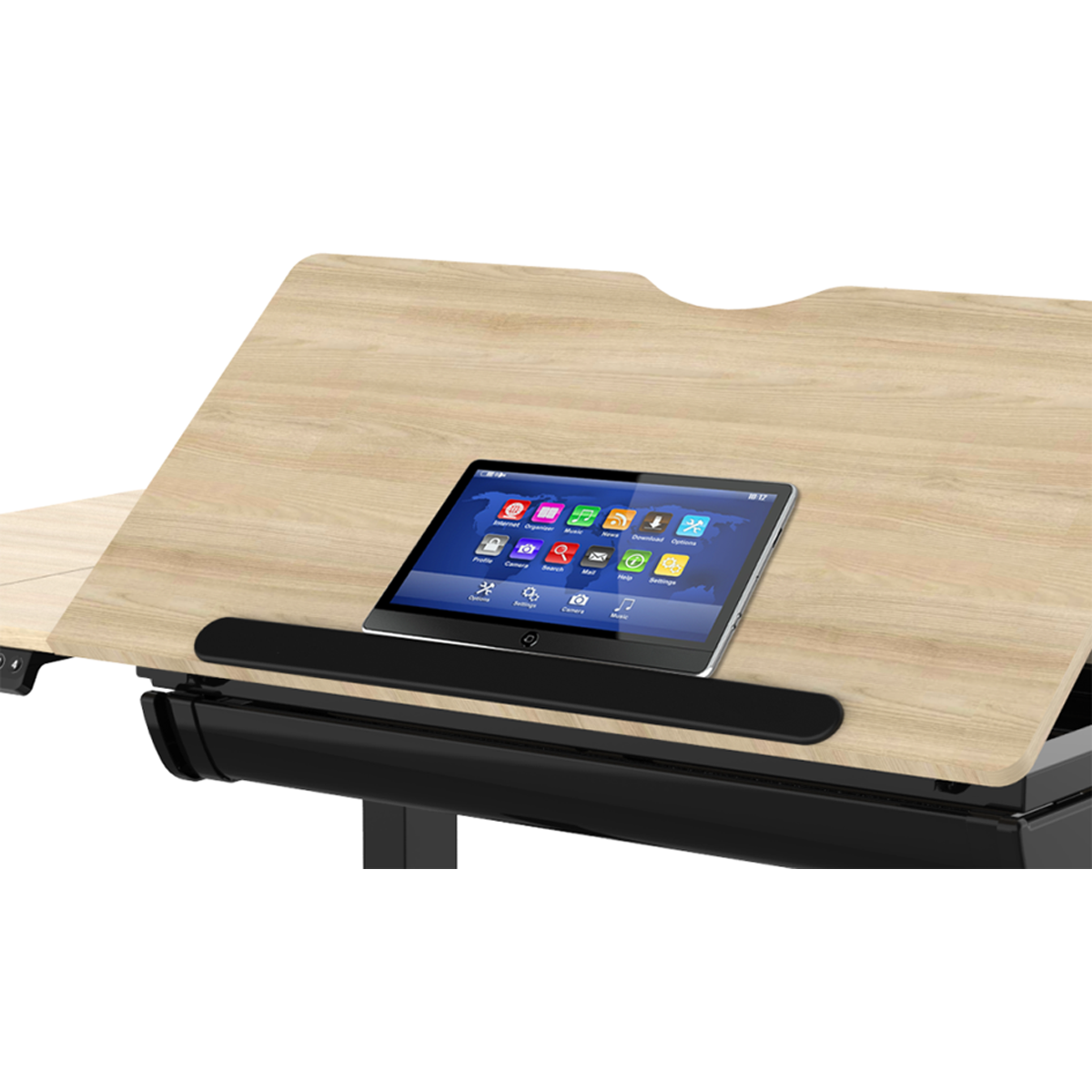 Dellonda Single Motor Ultra-Quiet Electric Adjustable Drawing Table with 40° Tilt, Drawer & Side Table
