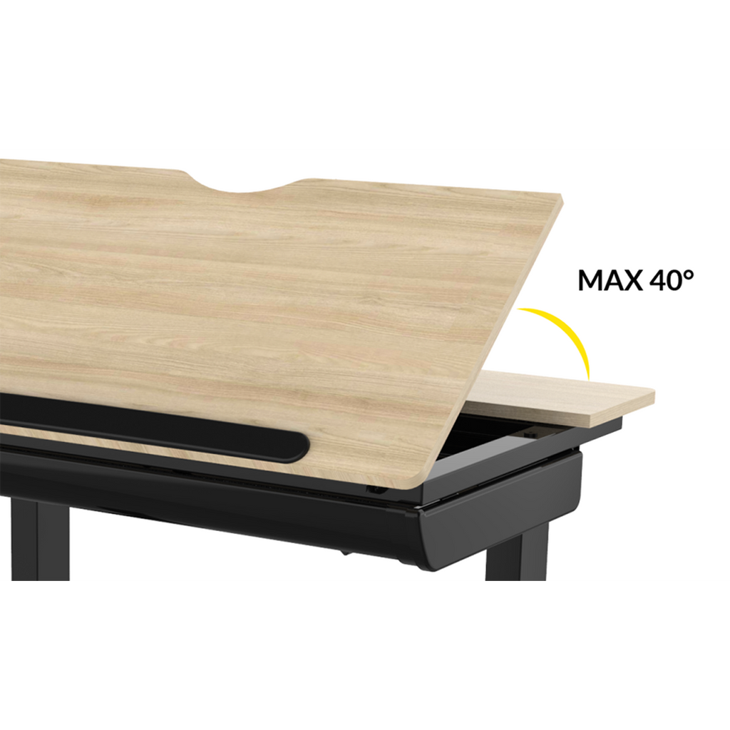 Dellonda Single Motor Ultra-Quiet Electric Adjustable Drawing Table with 40° Tilt, Drawer & Side Table