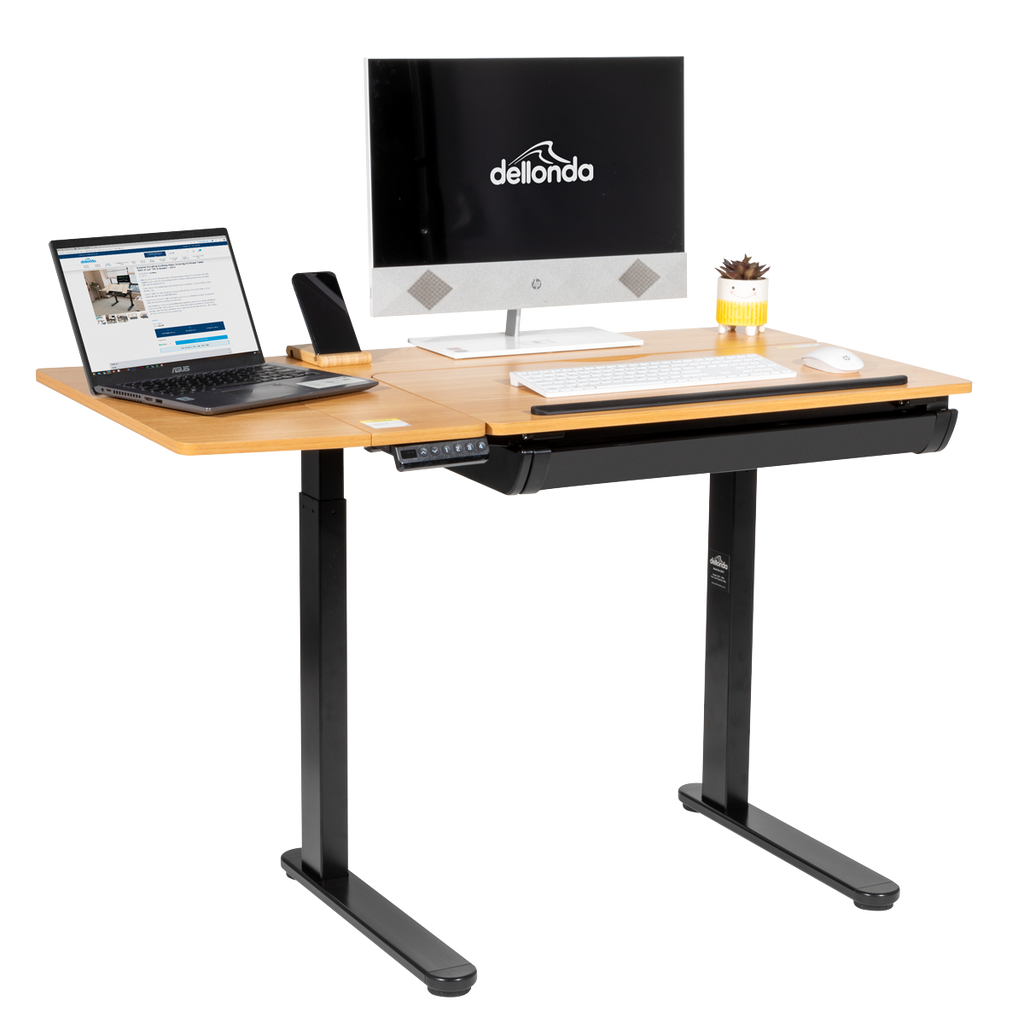 Dellonda Single Motor Ultra-Quiet Electric Adjustable Drawing Table with 40° Tilt, Drawer & Side Table