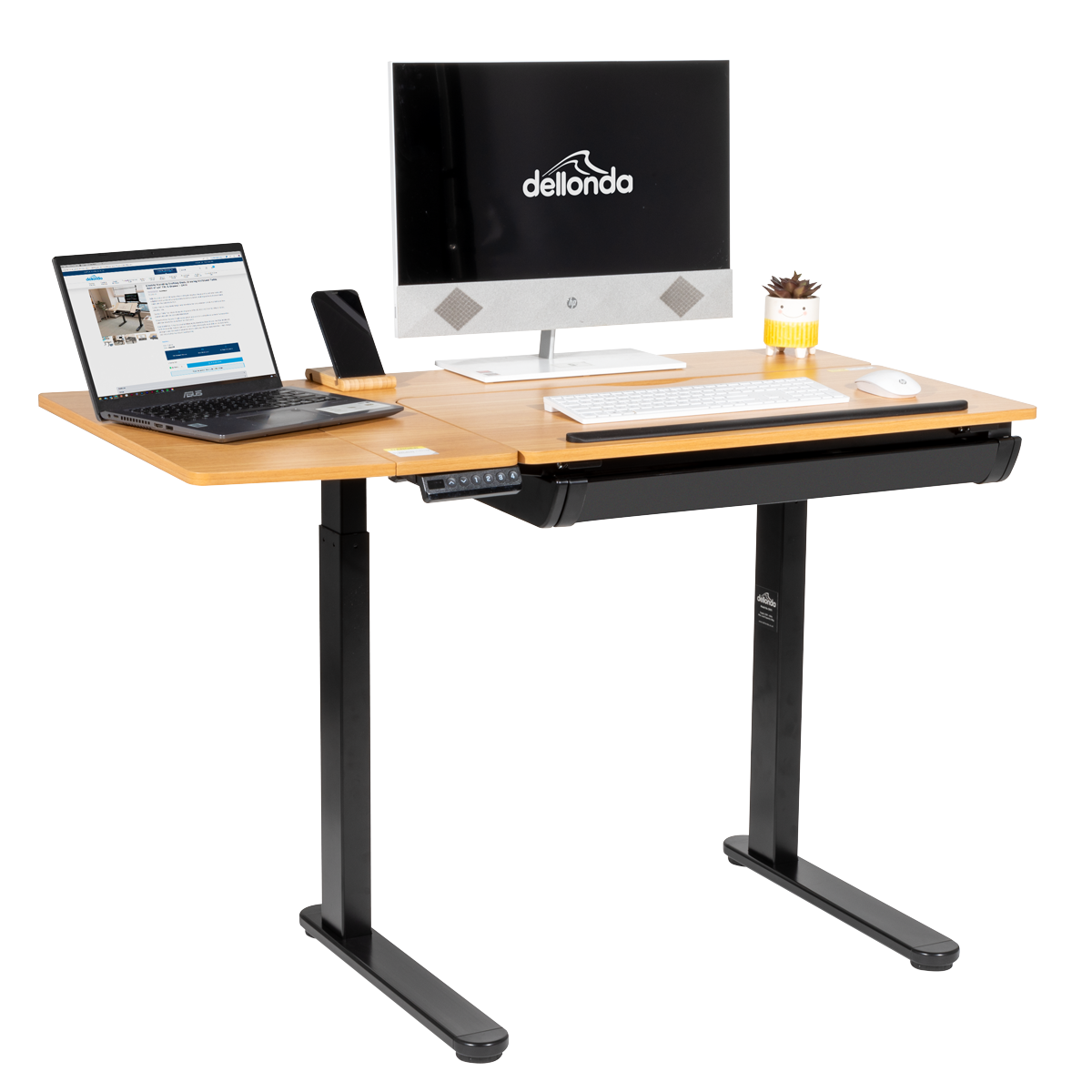 Dellonda Single Motor Ultra-Quiet Electric Adjustable Drawing Table with 40° Tilt, Drawer & Side Table
