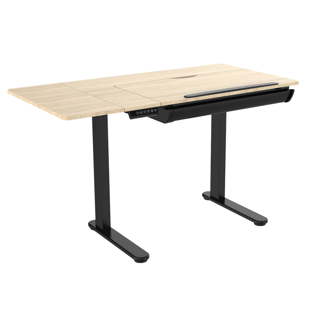 Dellonda Single Motor Ultra-Quiet Electric Adjustable Drawing Table with 40° Tilt, Drawer & Side Table
