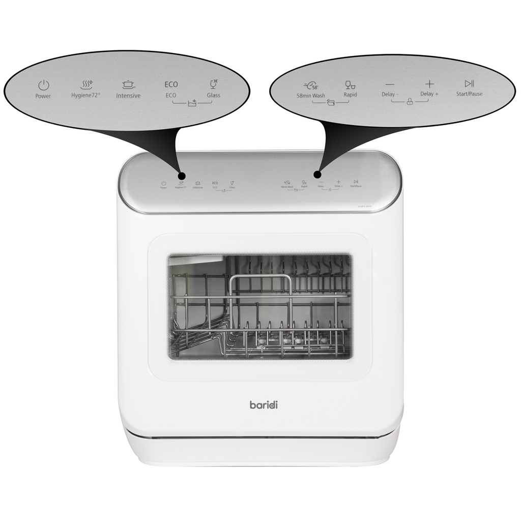 Baridi Mini Tabletop Dishwasher, 3 Place Settings, 6L Capacity, White (DH72)
