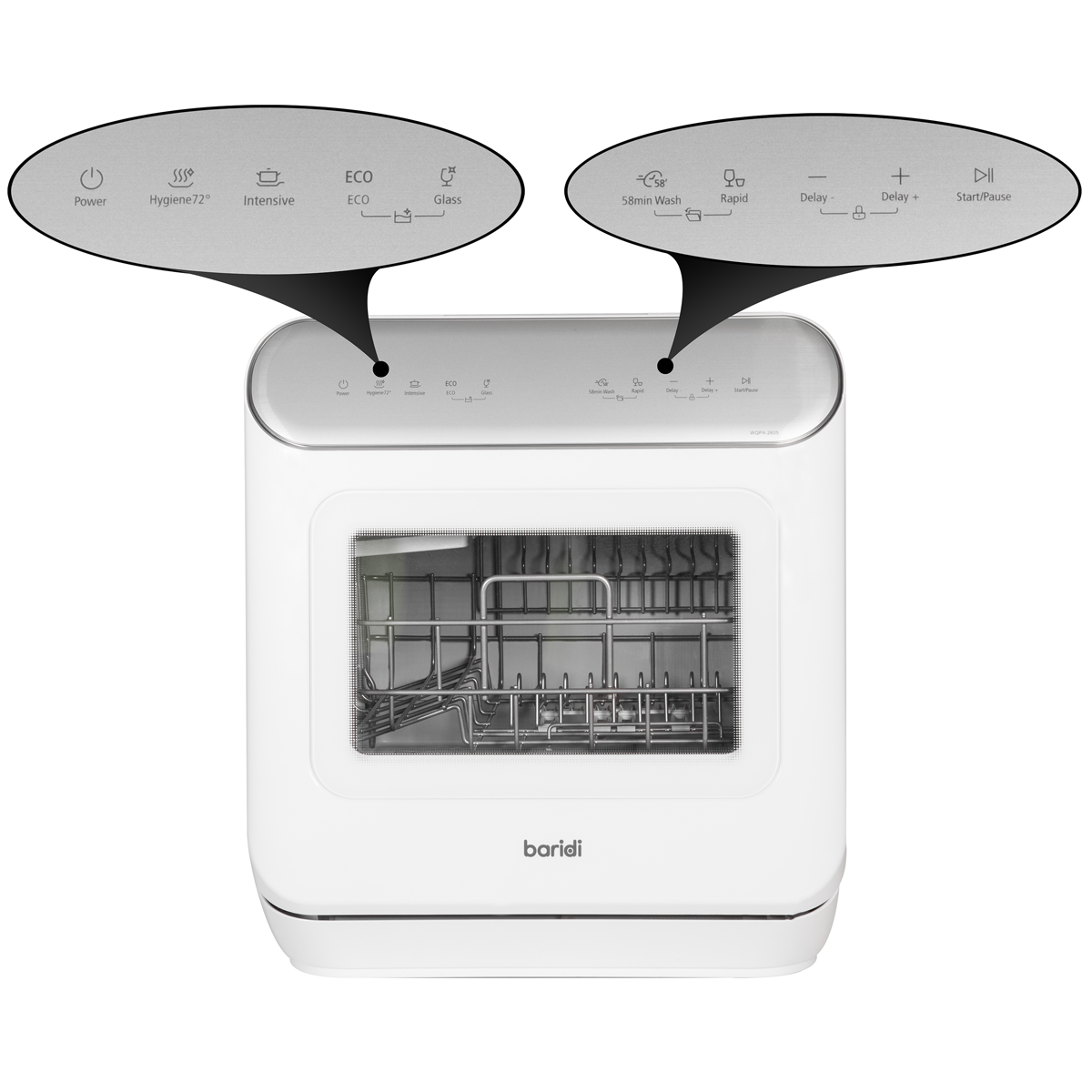 Baridi Mini Tabletop Dishwasher, 3 Place Settings, 6L Capacity, White (DH72)