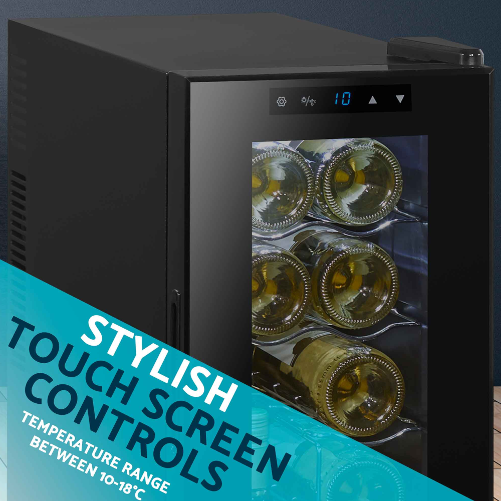 Baridi DH73 DH74 Wine Cooler Fridge with Digital Touchscreen Controls, LED Light, 12 Bottle Capacity