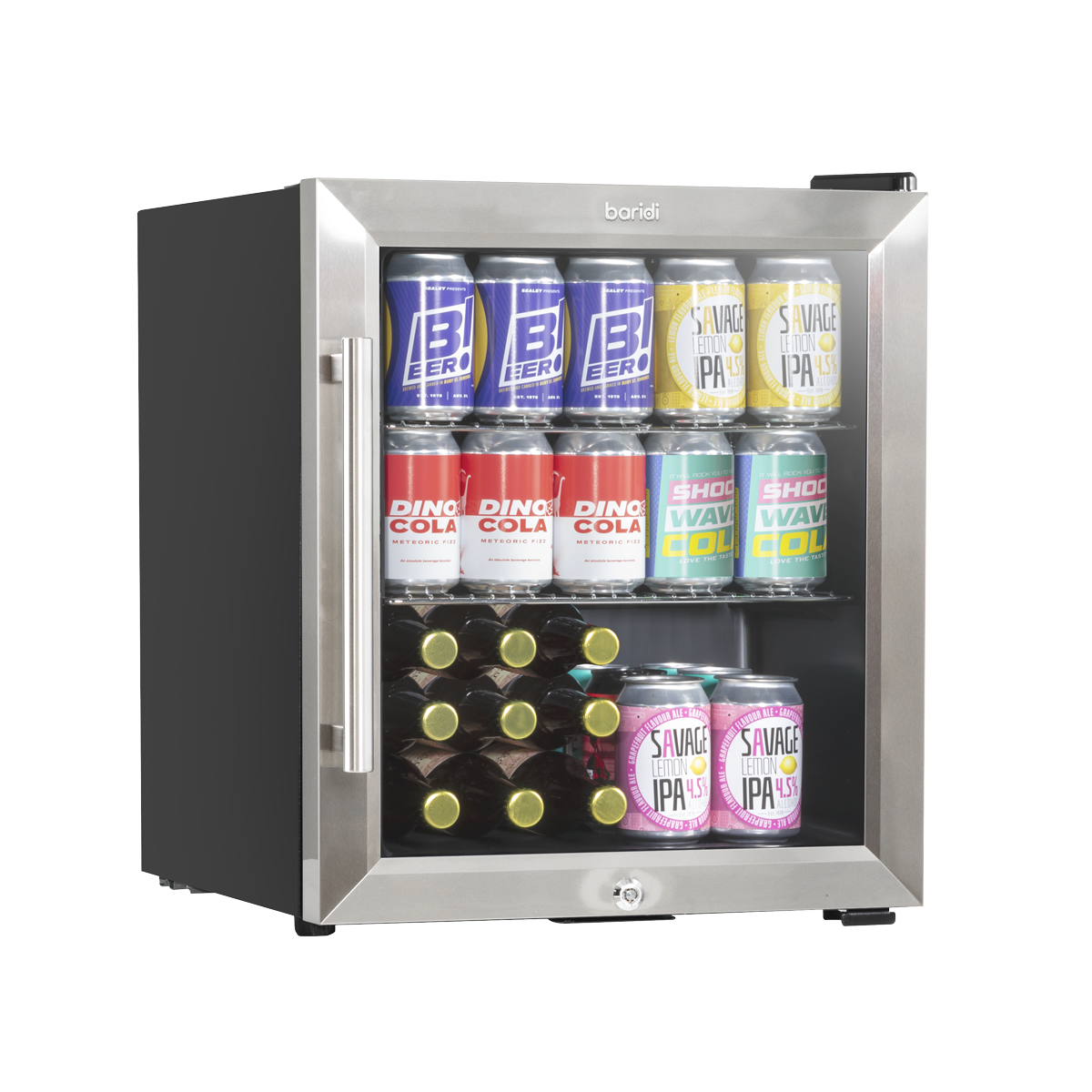 Baridi Beer & Drinks Mini Fridge, 50L Capacity, Stainless Steel (DH75) (Factory Refurbished A)