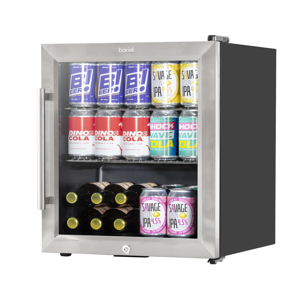 Baridi Beer & Drinks Mini Fridge, 50L Capacity, Stainless Steel (DH75) (Factory Refurbished A)
