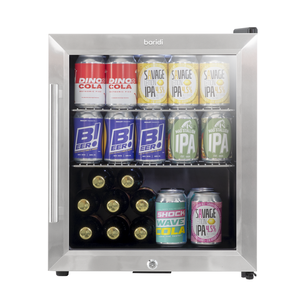Baridi Beer & Drinks Mini Fridge, 50L Capacity, Stainless Steel (DH75) (Factory Refurbished A)