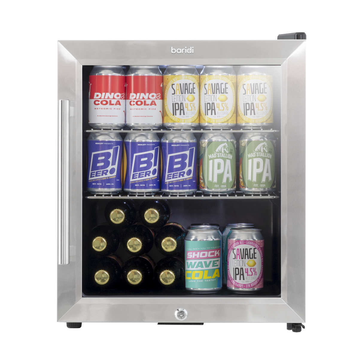 Baridi Beer & Drinks Mini Fridge, 50L Capacity, Stainless Steel (DH75) (Factory Refurbished A)