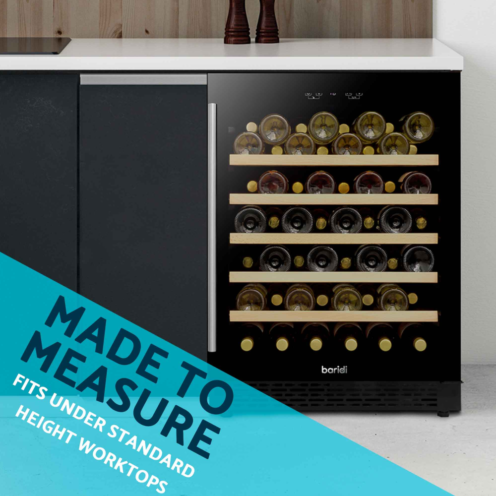 Baridi DH78 Under-Counter Freestanding Wine Cooler Fridge with Digital Touchscreen Controls & LED Light, 54 Bottle Capacity, Black