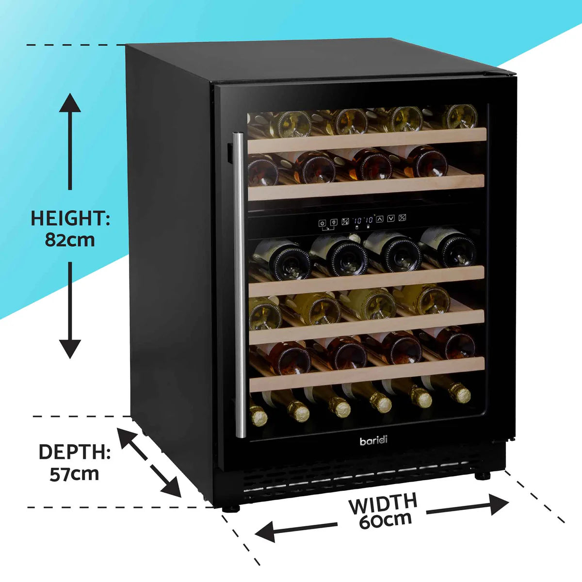 Baridi DH79 Dual Zone Under-Counter Freestanding Wine Cooler Fridge with Digital Touchscreen Controls & LED Light, 46 Bottle Capacity, Black