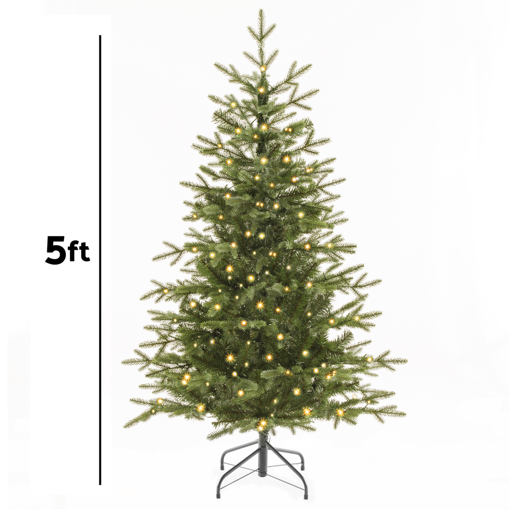 Dellonda Pre-Lit Hinged Christmas Tree with 190 LED Lights, 5ft/150cm (DH80)