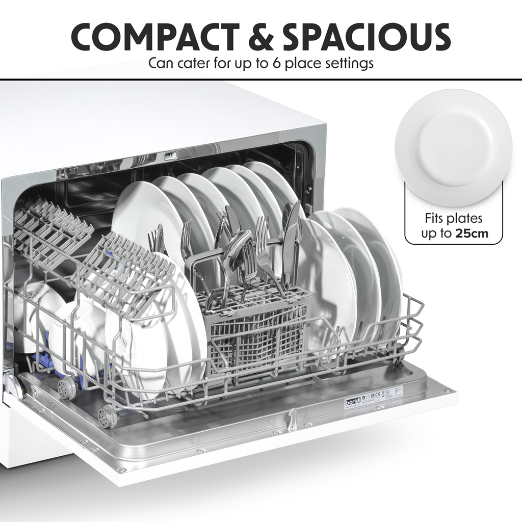 Baridi Tabletop Dishwasher, 6 Place Settings, 6.5L Capacity, White (DH83)