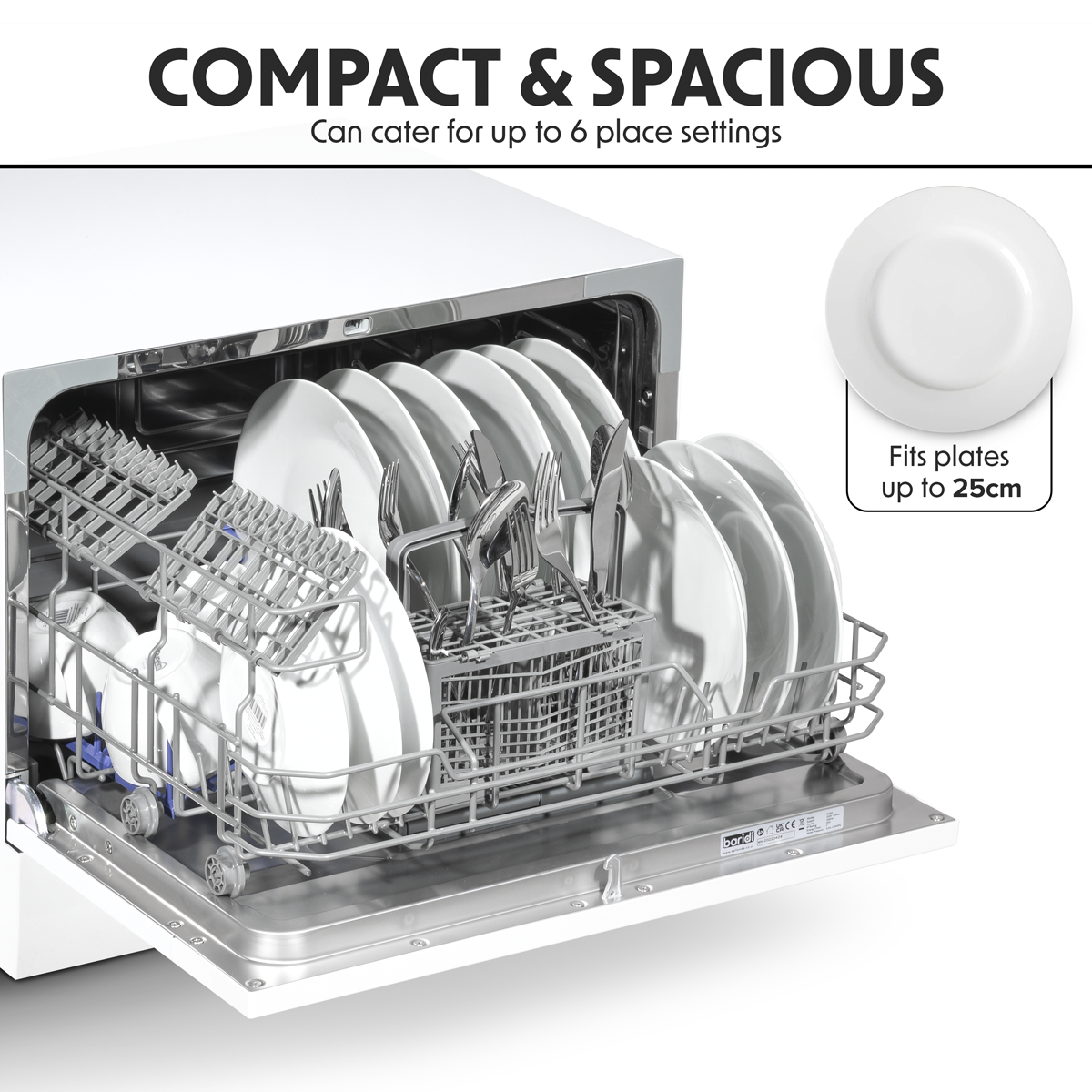 Baridi Tabletop Dishwasher, 6 Place Settings, 6.5L Capacity, White (DH83)