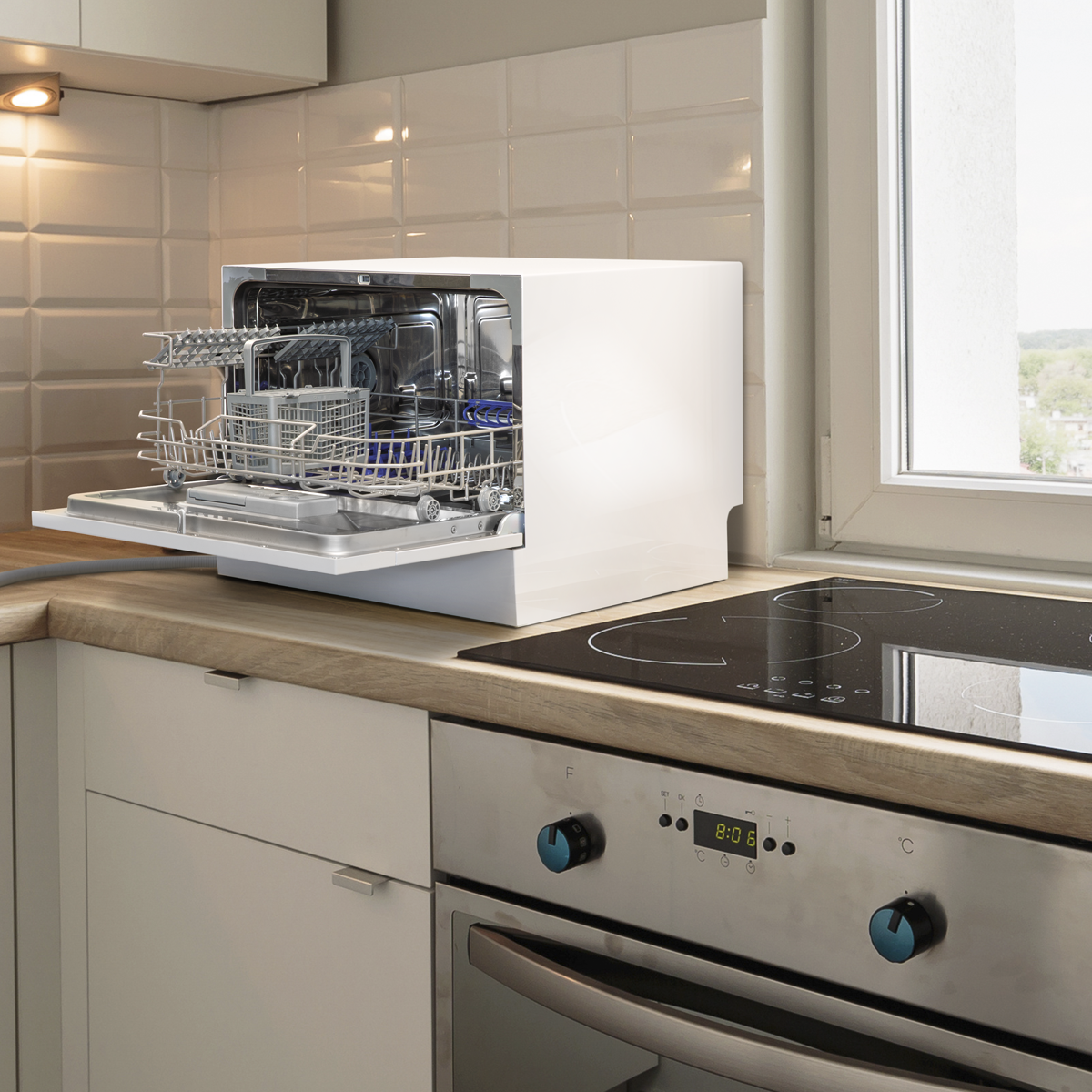 Baridi Tabletop Dishwasher, 6 Place Settings, 6.5L Capacity, White (DH83)