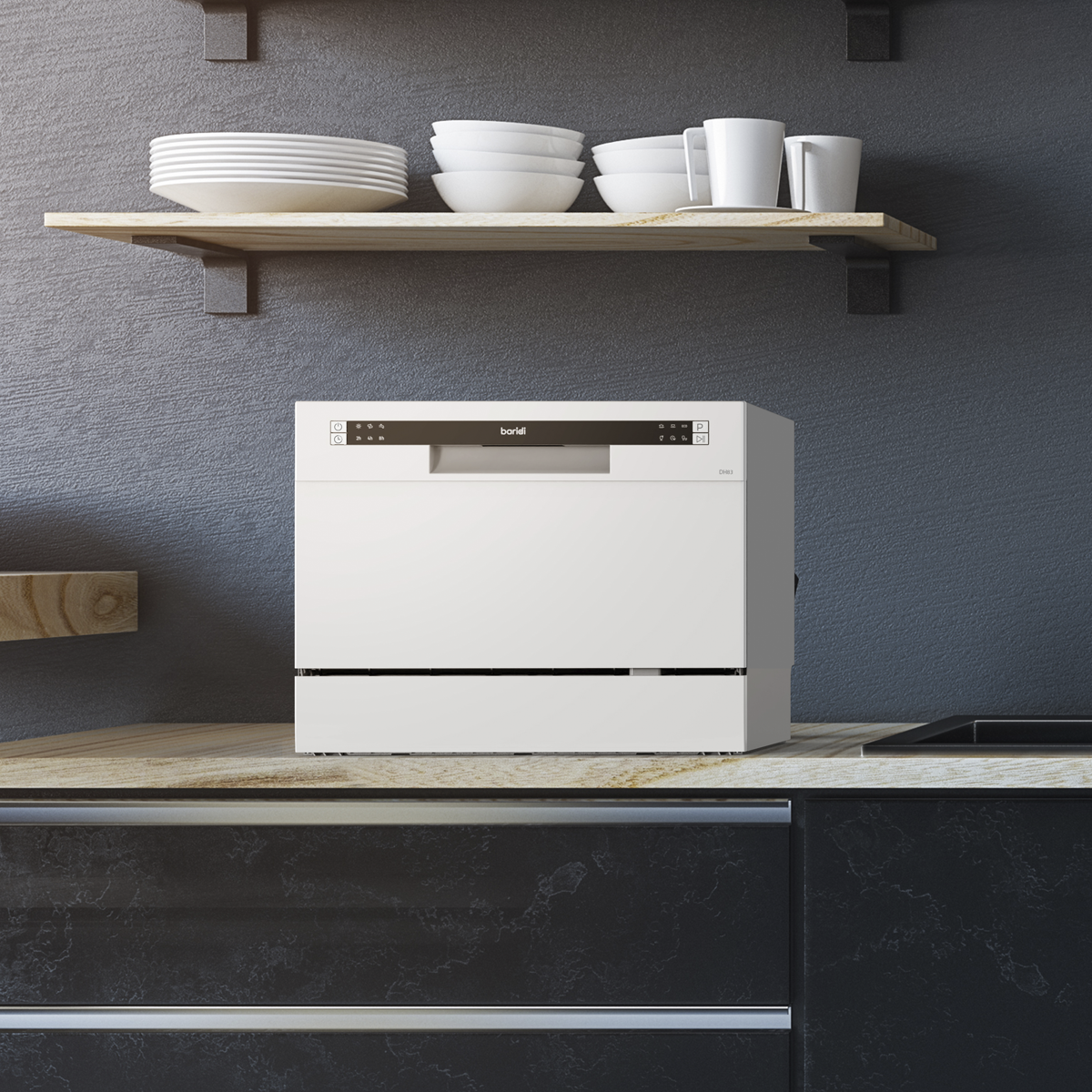 Baridi Tabletop Dishwasher, 6 Place Settings, 6.5L Capacity, White (DH83)