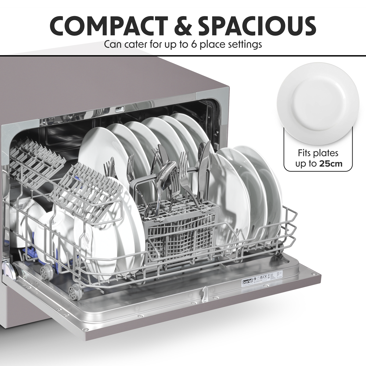 Baridi Tabletop Dishwasher, 6 Place Settings, 6.5L Capacity, Silver (DH84) (Factory Refurbished B)