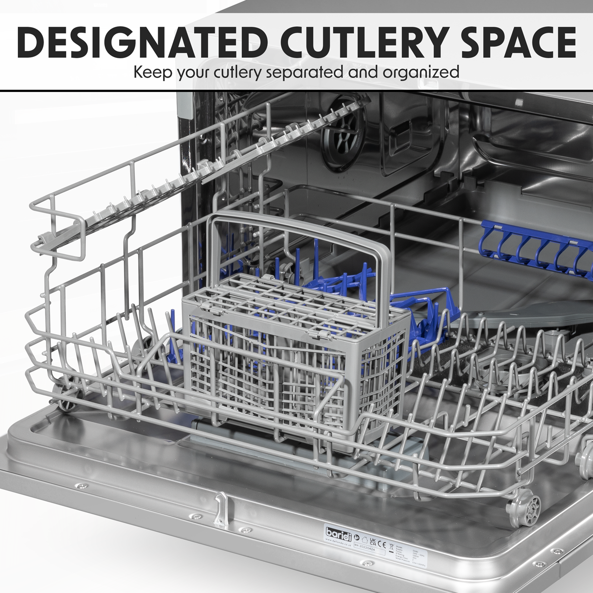Baridi Tabletop Dishwasher, 6 Place Settings, 6.5L Capacity, Silver (DH84) (Factory Refurbished B)
