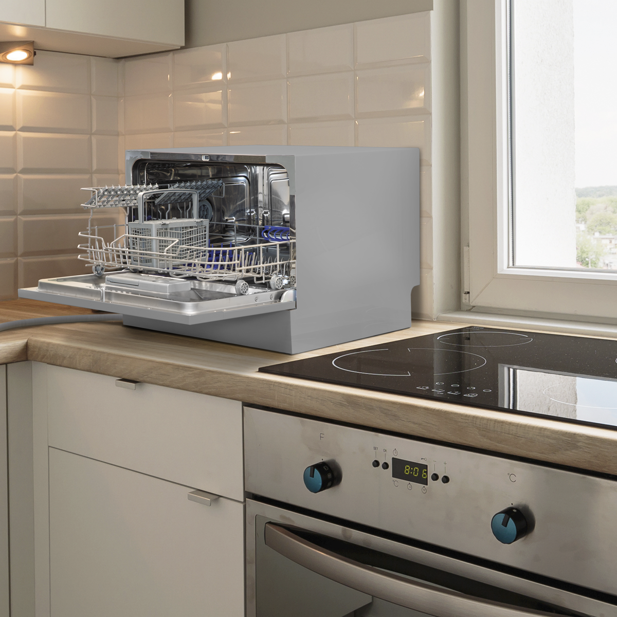 Baridi Tabletop Dishwasher, 6 Place Settings, 6.5L Capacity, Silver (DH84) (Factory Refurbished B)