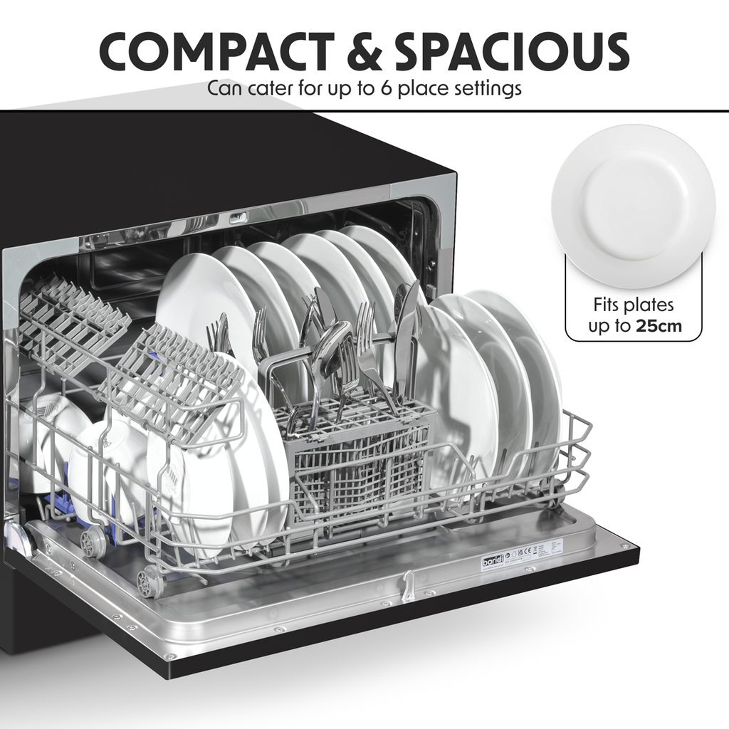 Baridi Tabletop Dishwasher, 6 Place Settings, 6.5L Capacity, Black (DH85)