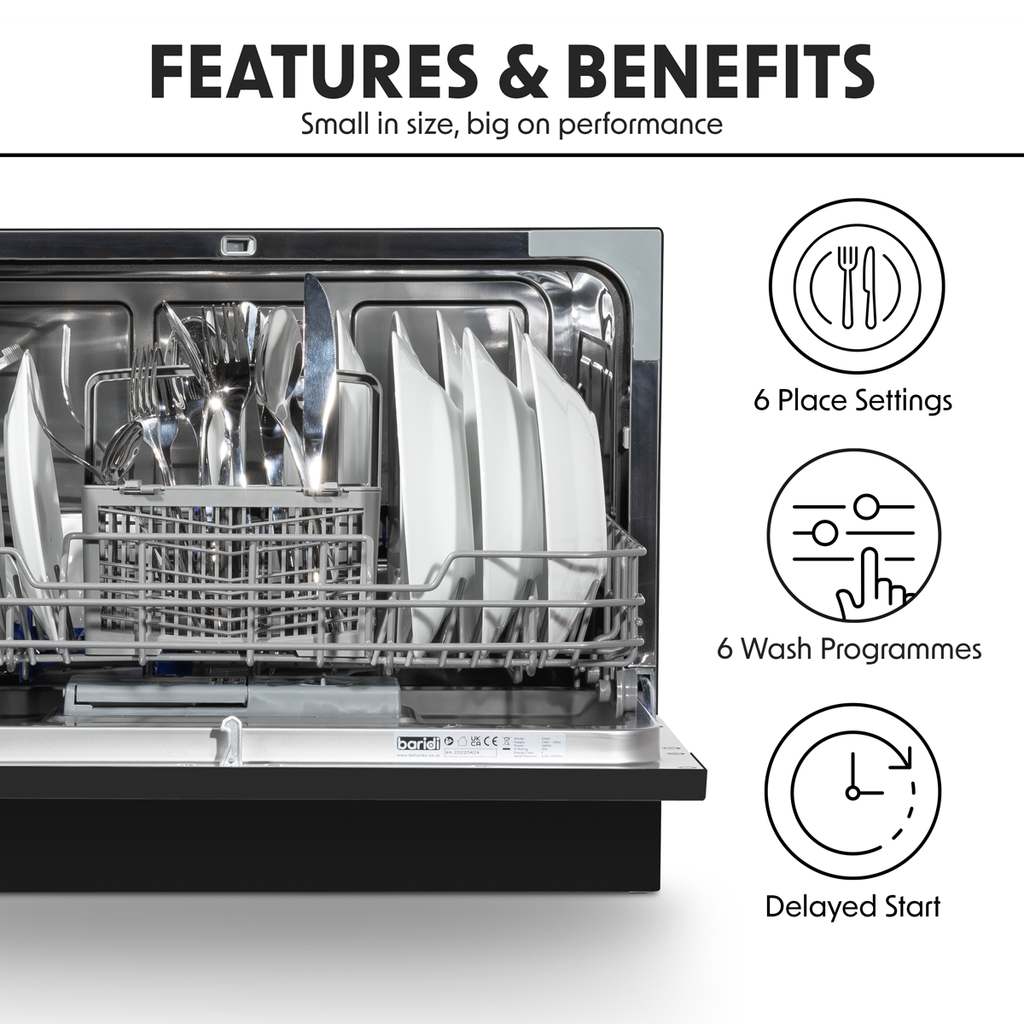 Baridi Tabletop Dishwasher, 6 Place Settings, 6.5L Capacity, Black (DH85)