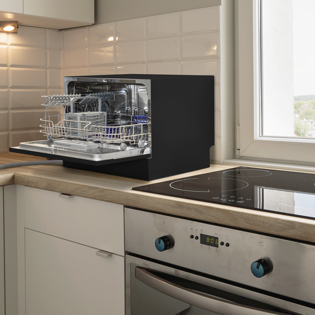 Baridi Tabletop Dishwasher, 6 Place Settings, 6.5L Capacity, Black (DH85)