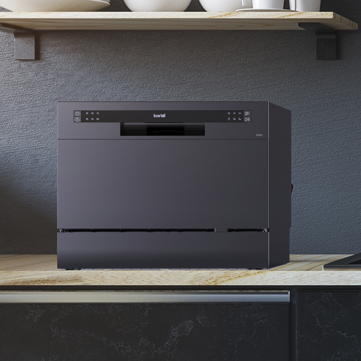 Baridi Tabletop Dishwasher, 6 Place Settings, 6.5L Capacity, Black (DH85)