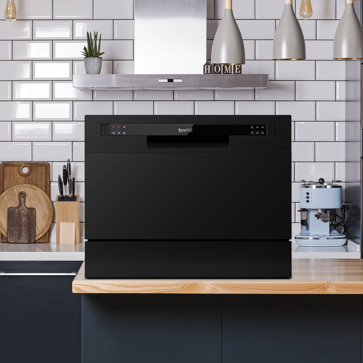 Baridi Tabletop Dishwasher, 6 Place Settings, 6.5L Capacity, Black (DH85)