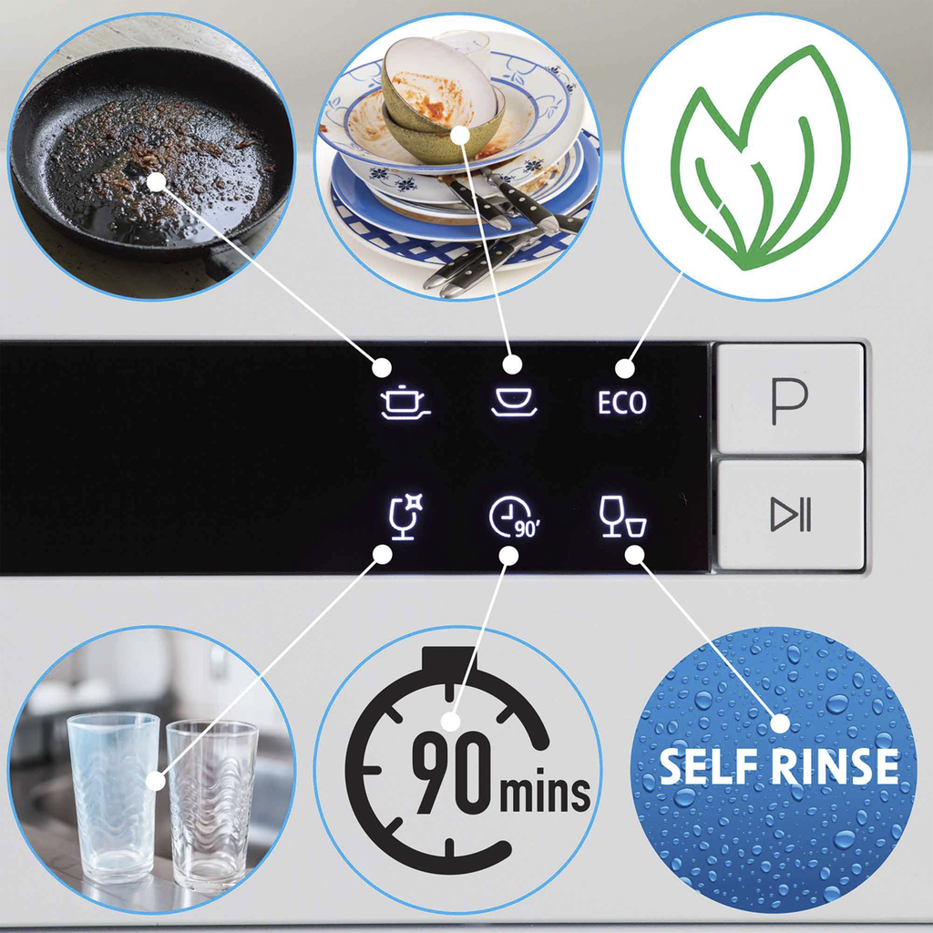 Baridi DH86 DH87 DH88 Compact Tabletop Counter Dishwasher, 8 Litre Capacity, 8 Place Settings, 6 Programmes