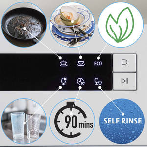Baridi DH86 DH87 DH88 Compact Tabletop Counter Dishwasher, 8 Litre Capacity, 8 Place Settings, 6 Programmes