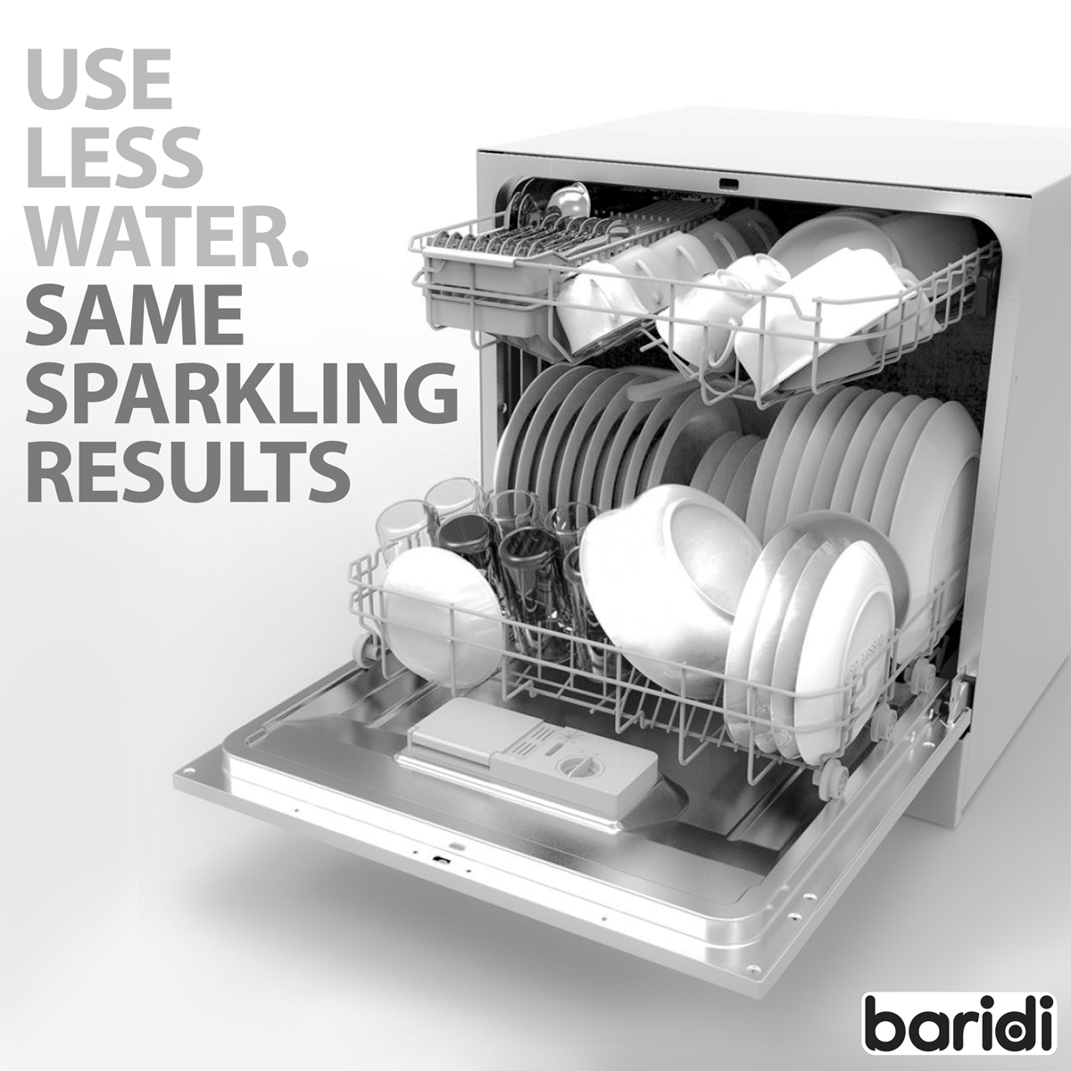 Baridi DH86 DH87 DH88 Compact Tabletop Counter Dishwasher, 8 Litre Capacity, 8 Place Settings, 6 Programmes
