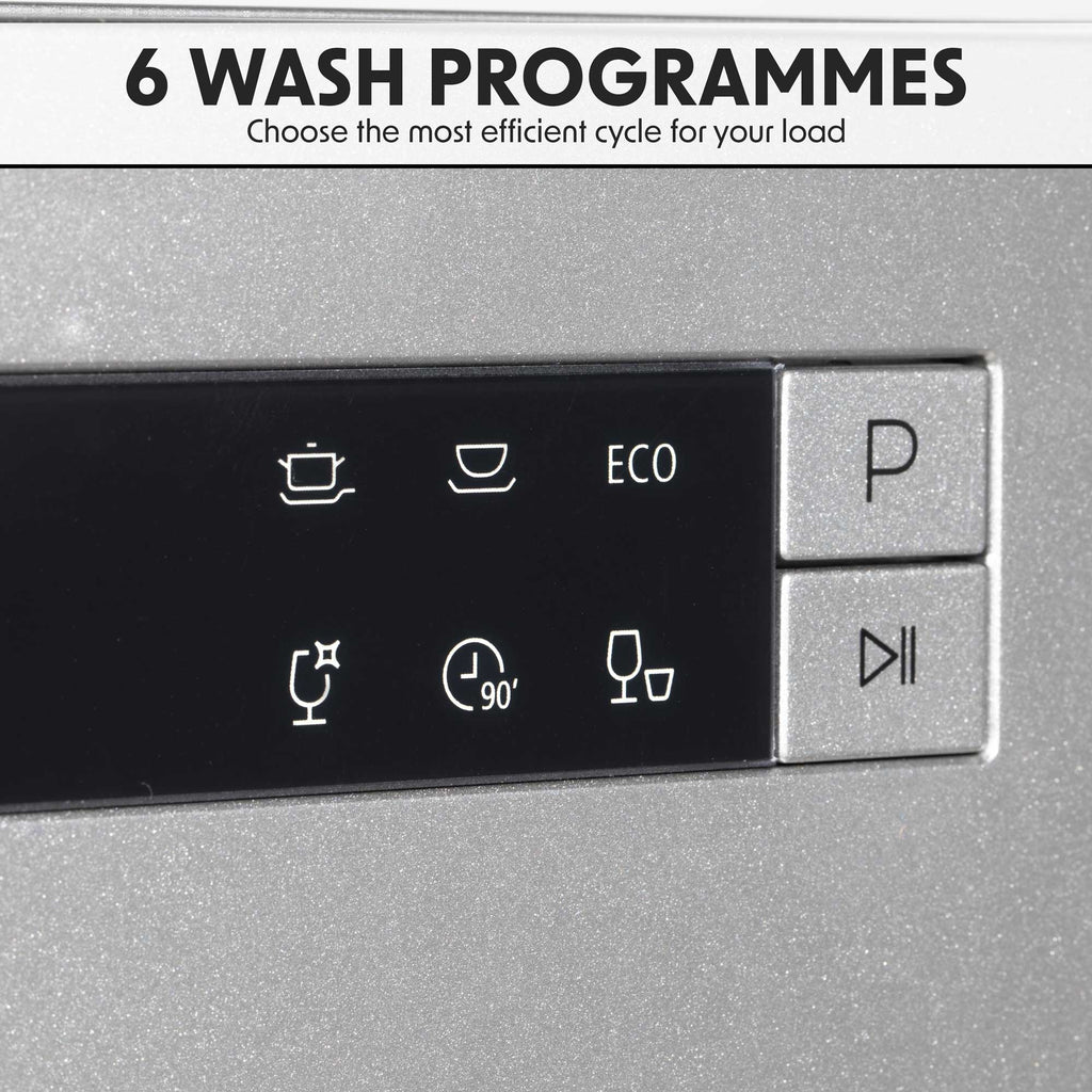 Baridi DH87 Compact Tabletop Counter Dishwasher, 8 Litre Capacity, 8 Place Settings, 6 Programmes, Silver