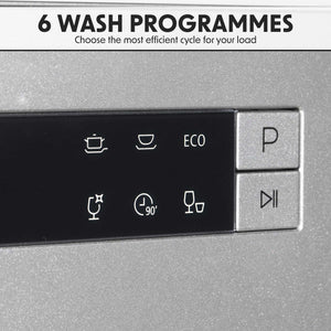 Baridi DH86 Compact Tabletop Counter Dishwasher, 8 Litre Capacity, 8 Place Settings, 6 Programmes, Silver