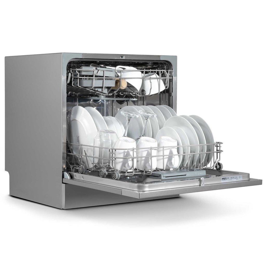 Baridi DH87 Compact Tabletop Counter Dishwasher, 8 Litre Capacity, 8 Place Settings, 6 Programmes, Silver