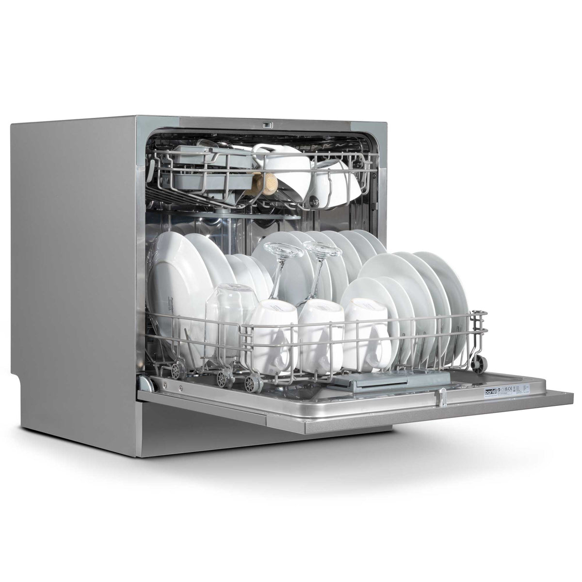 Baridi DH87 Compact Tabletop Counter Dishwasher, 8 Litre Capacity, 8 Place Settings, 6 Programmes, Silver