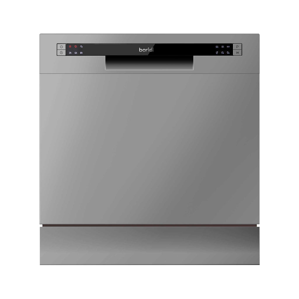Baridi DH87 Compact Tabletop Counter Dishwasher, 8 Litre Capacity, 8 Place Settings, 6 Programmes, Silver