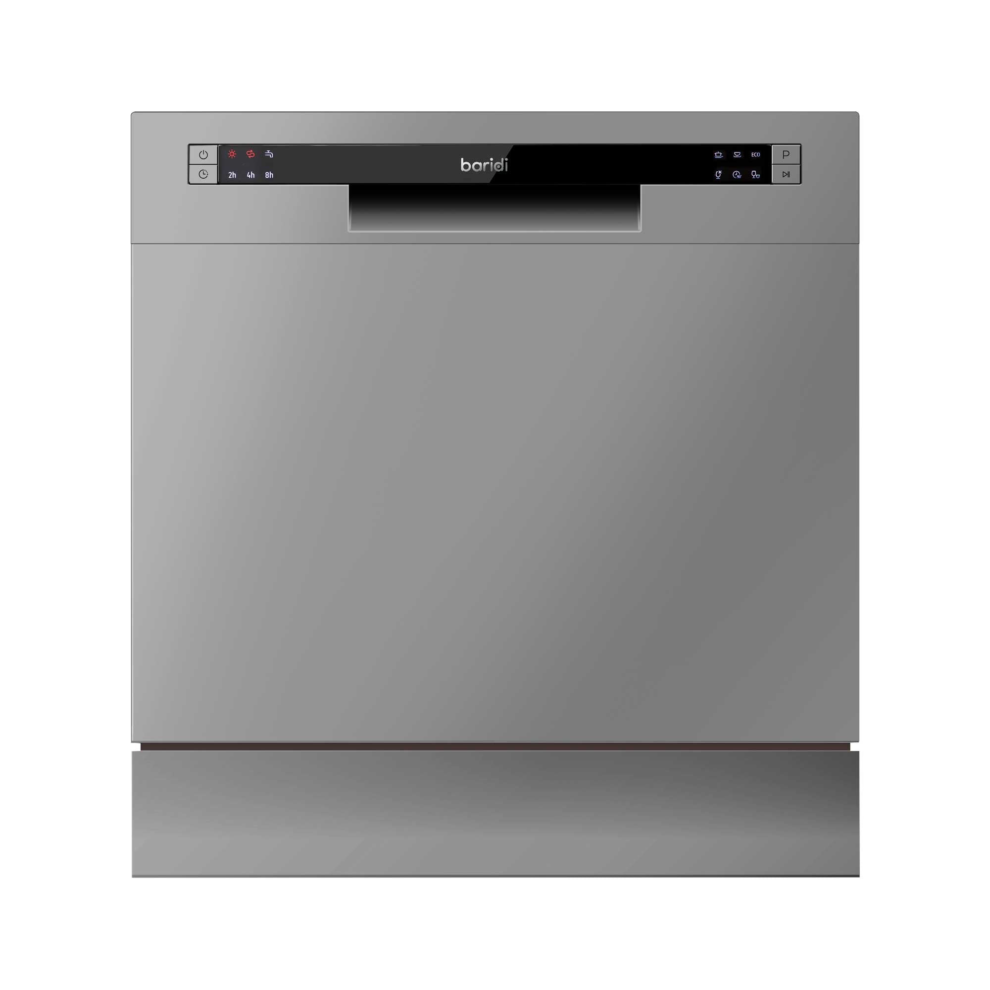Baridi DH86 Compact Tabletop Counter Dishwasher, 8 Litre Capacity, 8 Place Settings, 6 Programmes, Silver