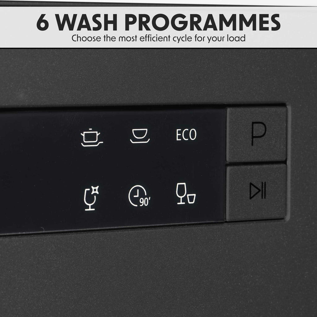 Baridi DH88 Compact Tabletop Counter Dishwasher, 8 Litre Capacity, 8 Place Settings, 6 Programmes, Black