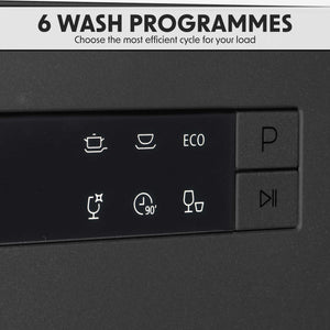 Baridi DH88 Compact Tabletop Counter Dishwasher, 8 Litre Capacity, 8 Place Settings, 6 Programmes, Black