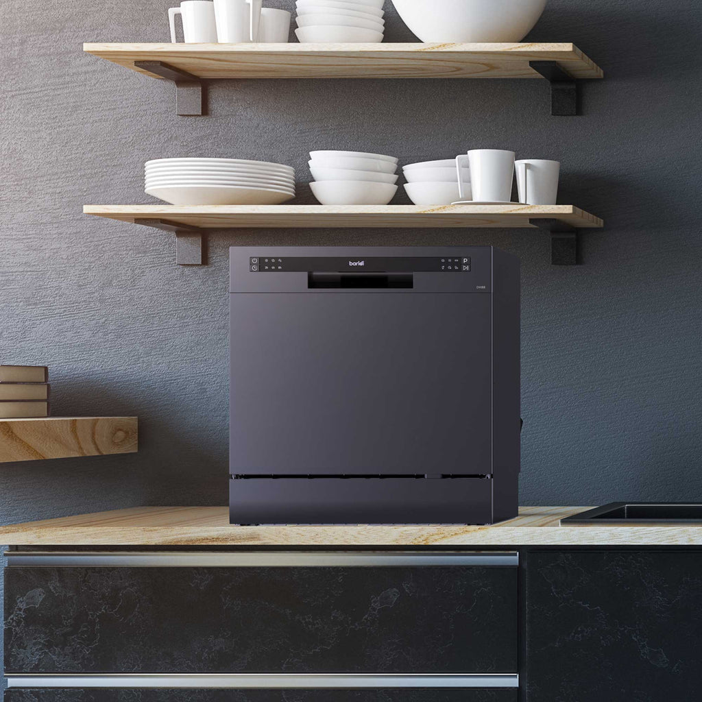 Baridi DH88 Compact Tabletop Counter Dishwasher, 8 Litre Capacity, 8 Place Settings, 6 Programmes, Black